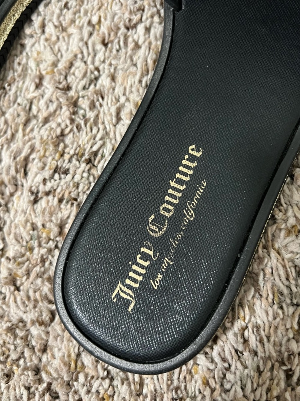 Juicy Couture Black Slide Sandals with Gold Crystal Chain Accent - Picture 2 of 4